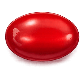 Natural red coral gemstone oval shape polished surface isolated on transparent background for Mars astrology